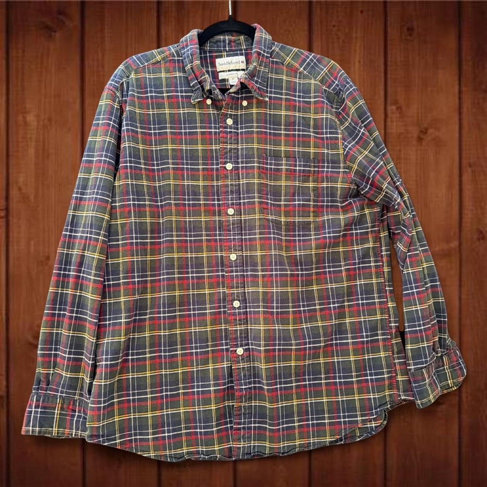 Saddlebred Classic Fit Plaid Button Down Shirt Men's XL Cotton Stretch